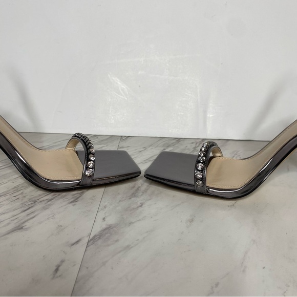 Marc Fisher Karima Square Toe Rhinestone Pewter Heeled Sandal 7 1/2 M - Picture 6 of 14